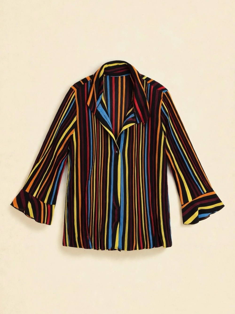 Chroma Stripe Flare-Cuff Blouse